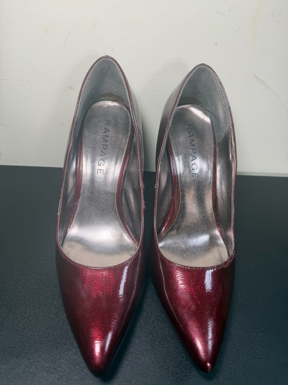 Rampage Women's Shiny Wine-Red Pointed Toe Pumps